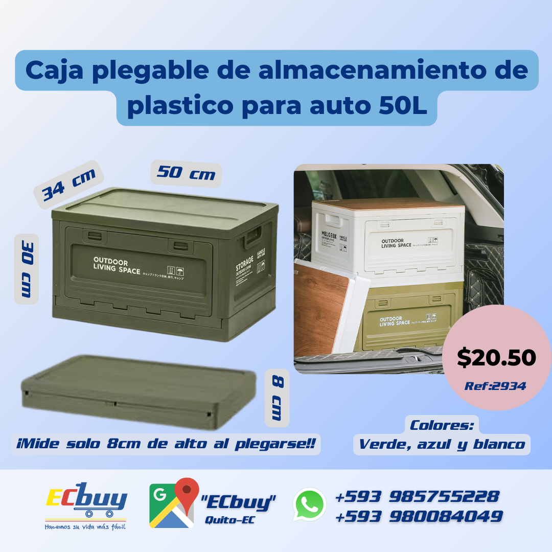 Caja plegable de almacenamiento de plastico para auto 50L