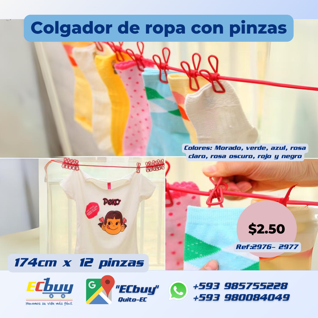 Colgador de ropa con pinzas (174cm x 12 pinzas)